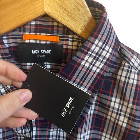 Jack Spade NWT red check wovens navy dress shirt button down large - Picture 5 of 7